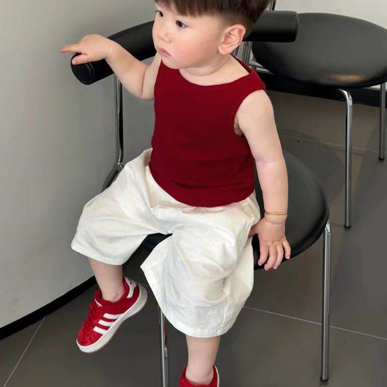 儿童无袖上衣夏装新款纯色圆领薄款糖果色背心男女童宝宝洋气打底