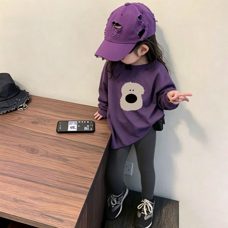 女童长袖套装春秋季新款卡通印花圆领休闲上衣宝宝百搭修身打底裤