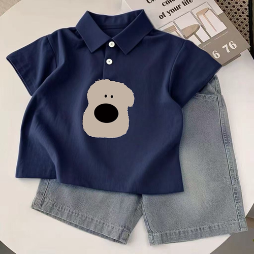 儿童短袖上衣夏季装新款卡通印花POLO领半袖衫男女童宝宝休闲打底