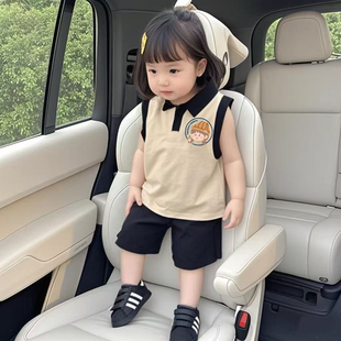 套装 款 儿童无袖 夏季 卡通印花POLO衫 背心男女童宝宝休闲宽松五分裤