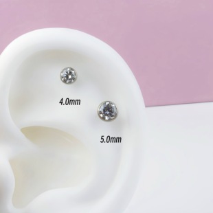 F136钛合金碗杯钻耳钉超闪5A级锆石耳垂钉M0.9内螺旋耳骨耳垂钉