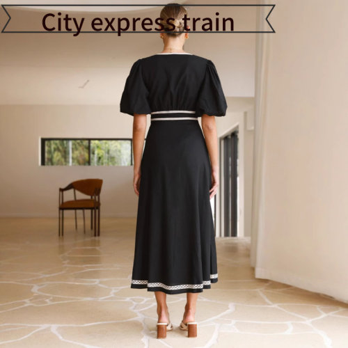 ecklongbubblesexydress领纯色拼