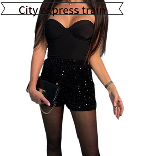 slim pleated fit dress独立站珠片修身 亮片纯色 Sexy 热裤 hollow