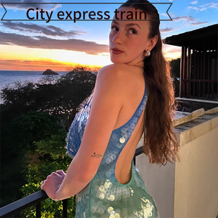 embroidered sequined dres年性感亮片气质 neck sexy Women