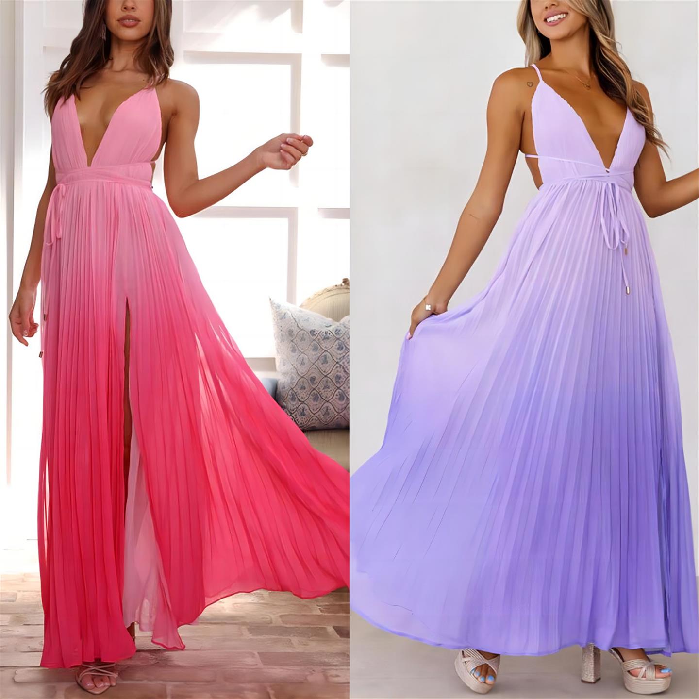 Loose home printed sexy pajamas for women亚马逊v领吊带百褶系