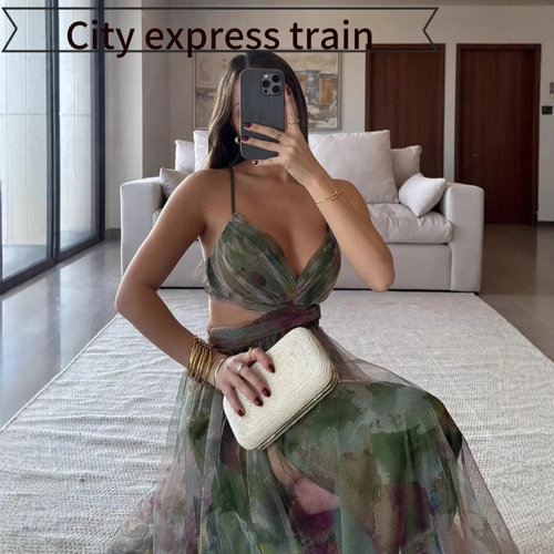 Sexylaceprintedslimminidress带