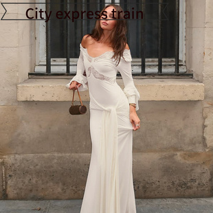 sexy slit dress Strapless women爆款 fit for 气质领蕾丝边 slim