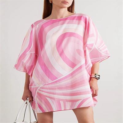 Seaside Beach Vacation Split Sex Dress热销圆领几何定位印花宽