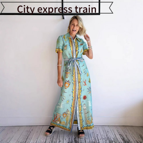 Printedlinencasualdressshirtca
