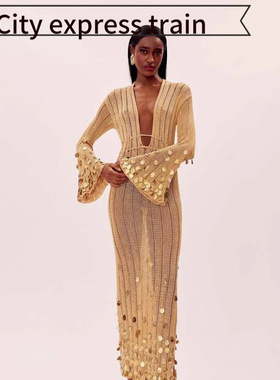 Women's Strapless Bodycon Sexy Bow Dress 领带腰带亮片针织长