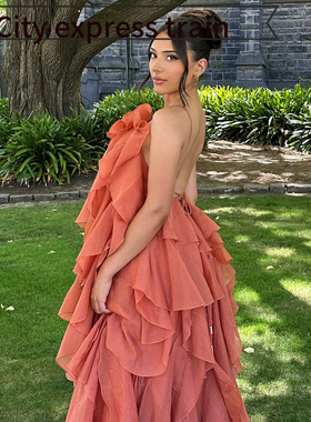 Women's Strapless Bodycon Sexy Bow Dress 立体花朵吊带长裙春