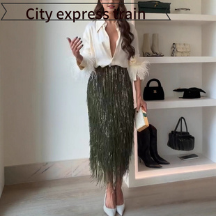 embroidered sequined dres秋冬聚会亮片流 neck sexy Women