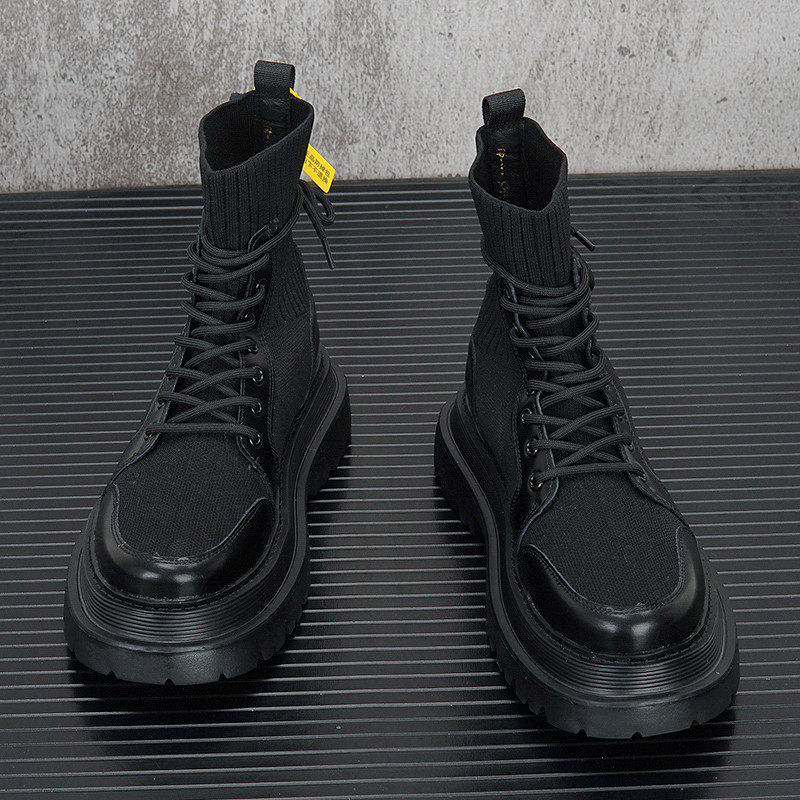 【商场同款】厚底马丁靴男2025秋冬新款透气帆布高帮鞋子男士黑色