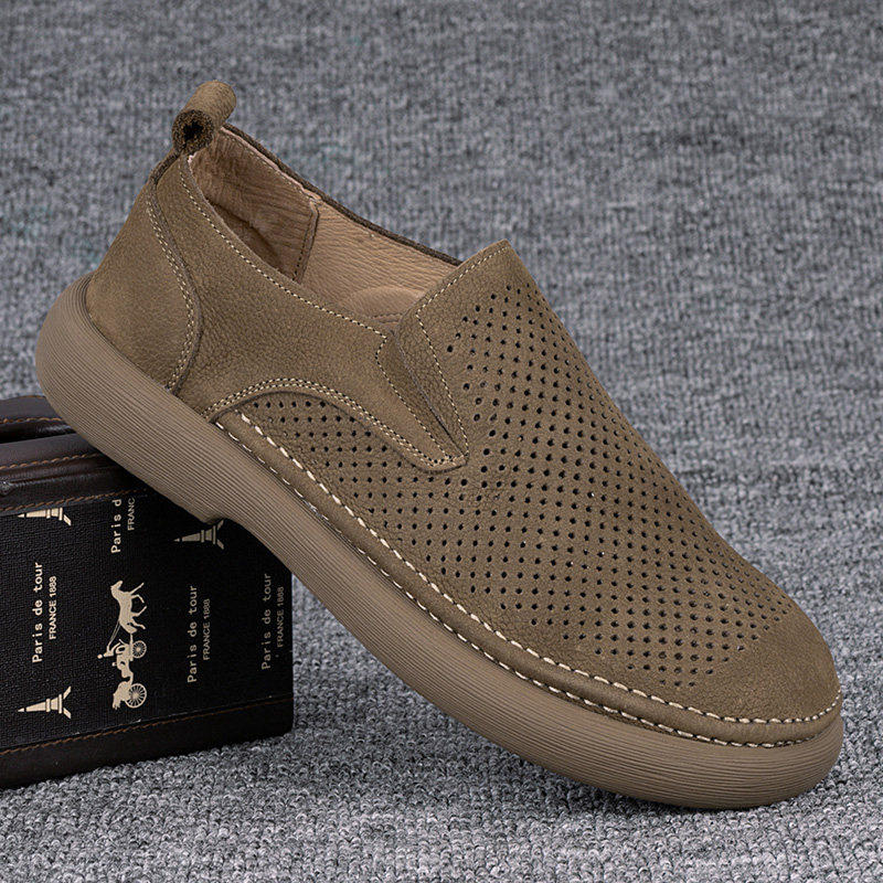 【商场同款】外贸男鞋真皮夏季透气镂空凉鞋头层牛皮乐福鞋一脚蹬,流行男鞋,洞洞鞋,淘宝优惠券,粉丝福利购,淘宝优惠卷