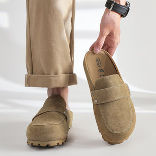 【商场同款】美式复古胖头鞋勃肯鞋男潮包头半拖鞋厚底增高5CM老