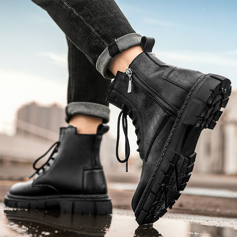 【商场同款】真恩拉链马丁靴男高帮春秋休闲真皮2026年新款英伦风