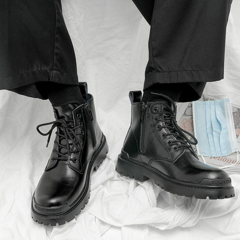 【商场同款】马丁靴男中帮真皮拉链英伦风潮鞋百搭ins帅气低帮工