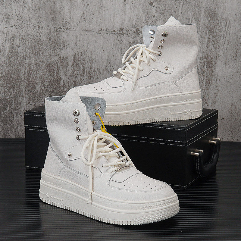 【商场同款】白色高帮板鞋男2026新款潮百搭厚底内增高鞋子男士真
