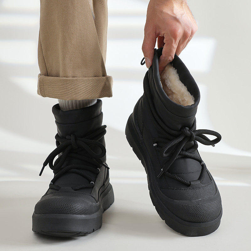 【商场同款】冬季中帮马丁靴男加绒加厚工装鞋东北面包棉鞋情侣防