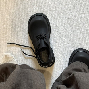 【商场同款】5cm增高米奇德比鞋男款黑色哑光大头皮鞋情侣厚底通