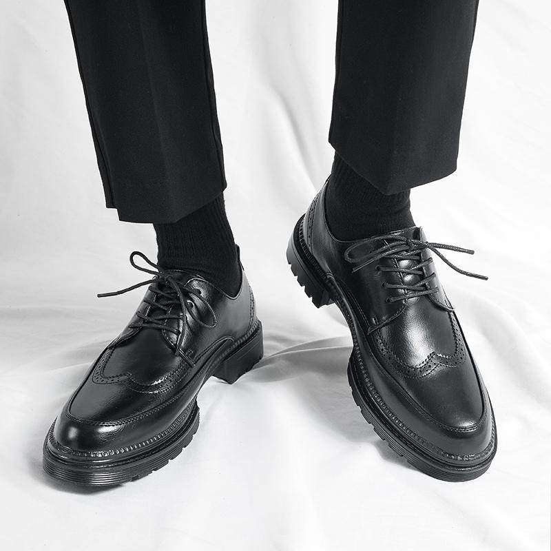 【商场同款】皮鞋男款冬季增高商务正装休闲英伦通勤布洛克鞋西装,流行男鞋,休闲皮鞋,淘宝优惠券,粉丝福利购,淘宝优惠卷