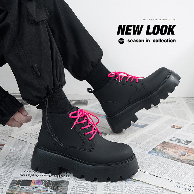 【商场同款】高帮马丁靴男款真皮2026新款中帮英伦风厚底增高7cm