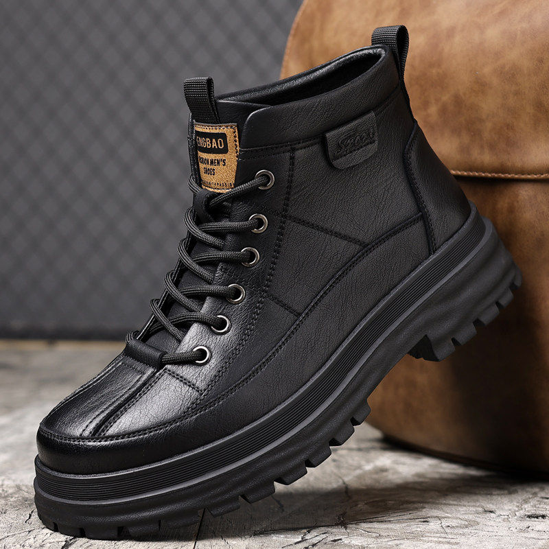 【商场同款】新款马丁靴男款秋冬季加绒保暖棉鞋工装厚底增高皮鞋