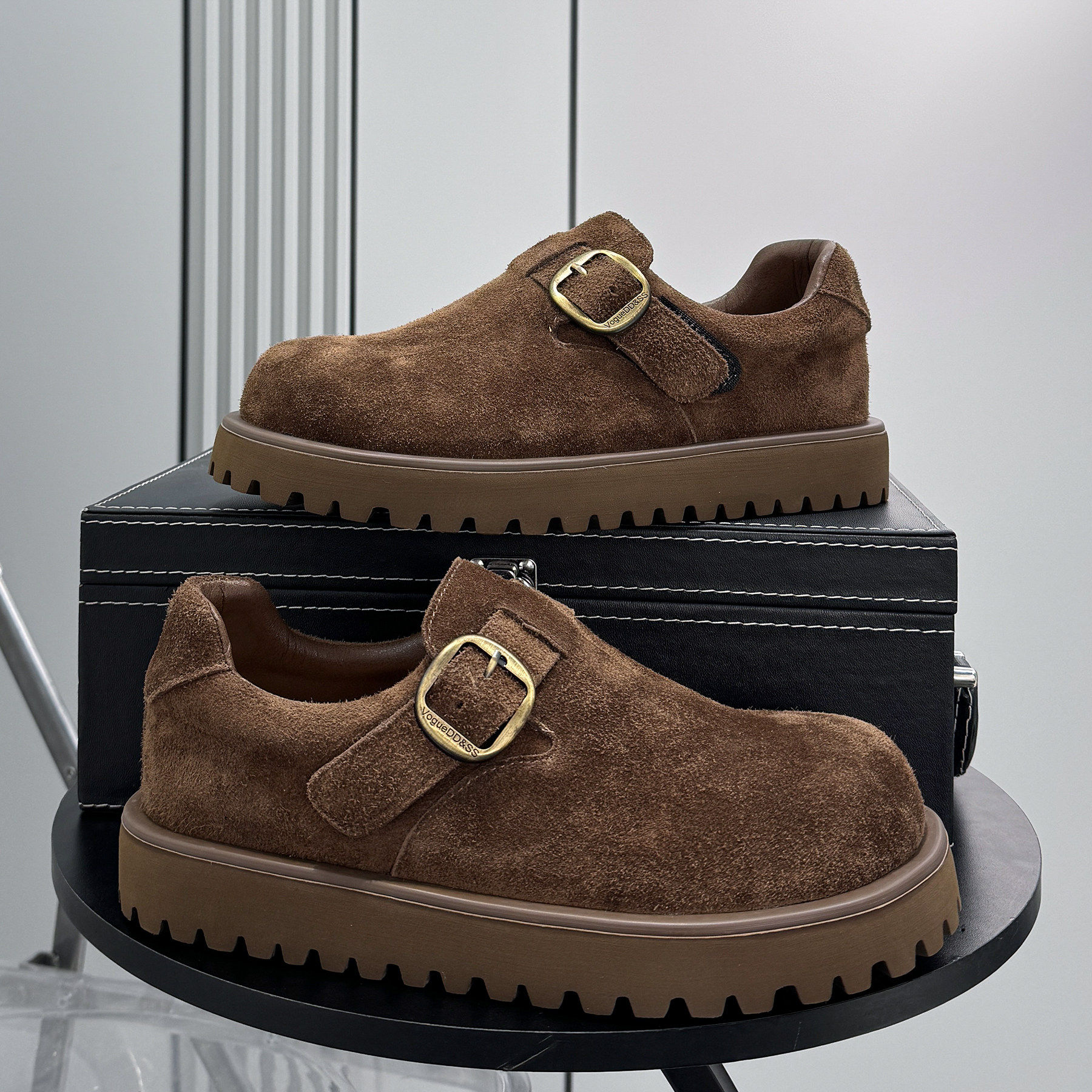 【商场同款】真皮勃肯鞋男2026新款冬季加绒超火复古厚底一脚蹬鞋