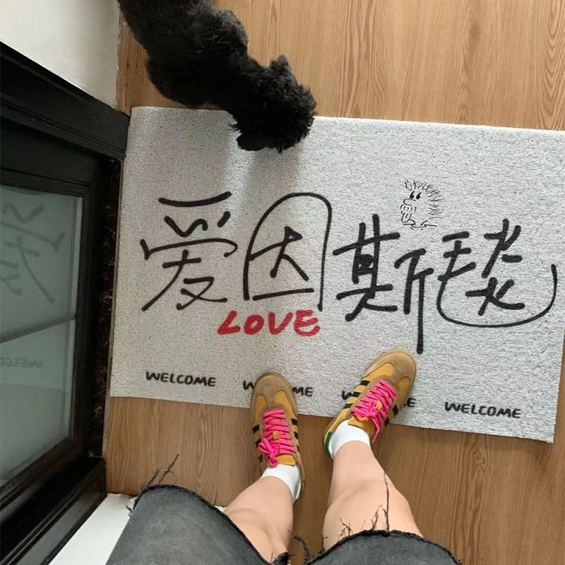 玄关创意入户地垫你空手来啊丝圈进门防滑家用户外脚垫子门口地毯