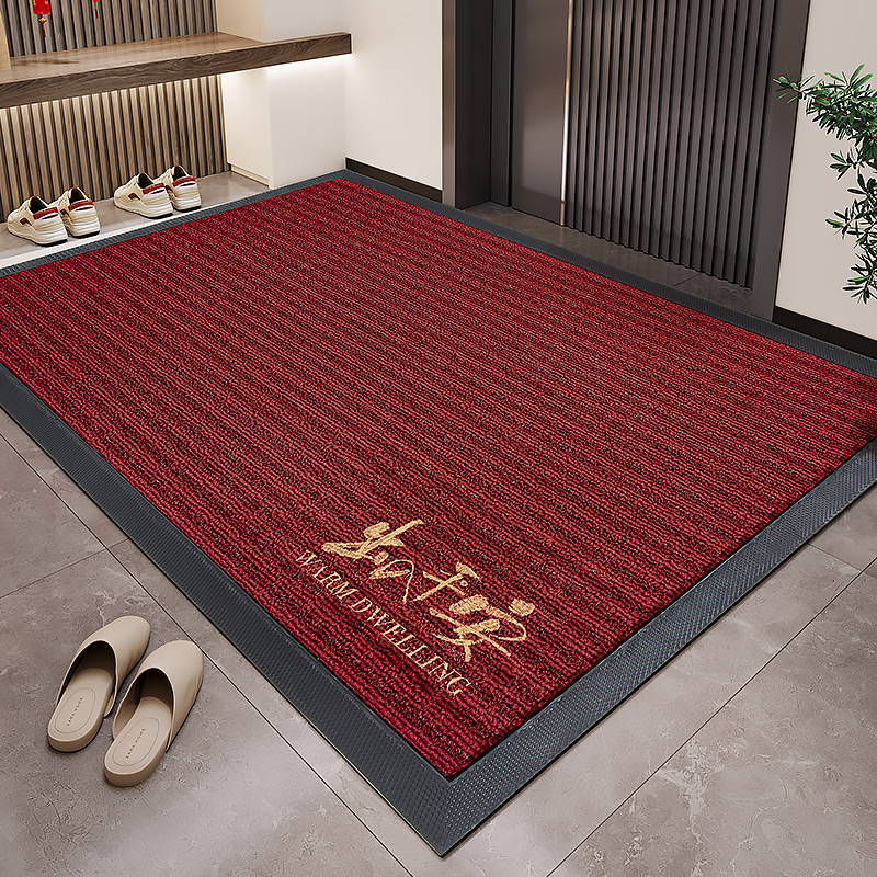 红色刺绣入户门地垫喜庆新年地毯大门口除尘脚垫门外家用进门门垫