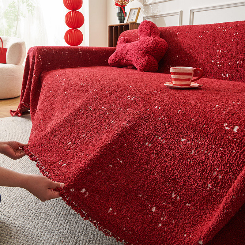 2026年新春装饰复古红色喜庆沙发垫巾冬氛围感套罩一整张绒毯盖布,居家布艺,沙发垫,淘宝优惠券,粉丝福利购,淘宝优惠卷