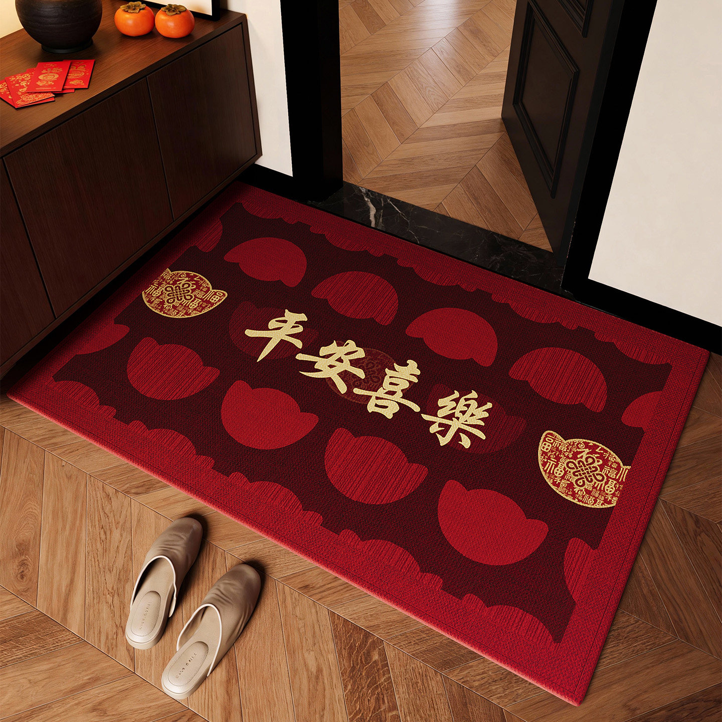 新年新款入户门地垫红色地毯垫马年喜庆红色家用进门防滑玄关脚垫,居家布艺,入户地垫,淘宝优惠券,粉丝福利购,淘宝优惠卷