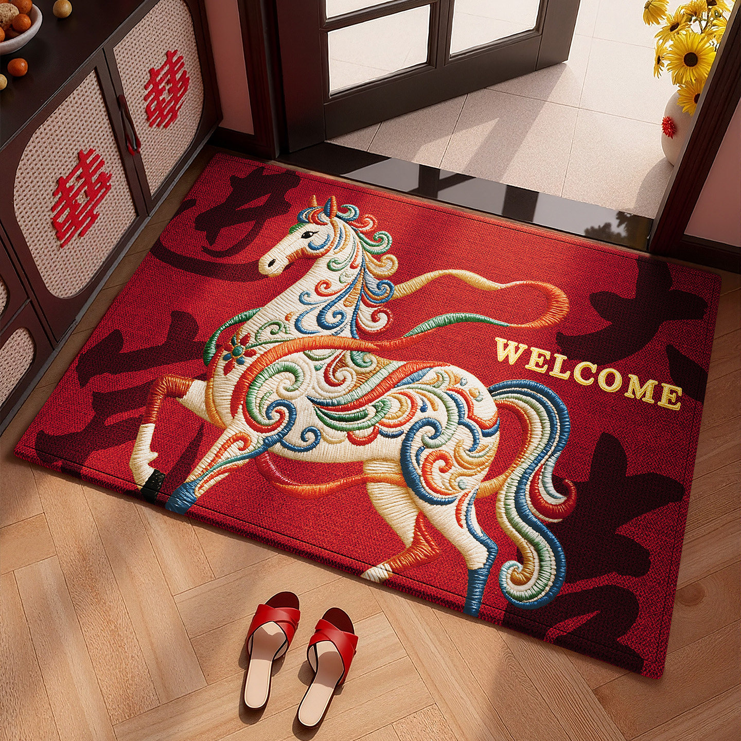 高级感入户门地垫2026新款马年红色脚垫玄关加厚地毯进门除尘防滑,居家布艺,入户地垫,淘宝优惠券,粉丝福利购,淘宝优惠卷