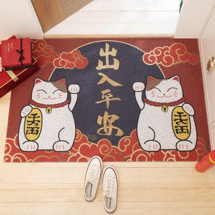 招财猫门口地垫进门可裁剪入户门垫丝圈家用脚垫地毯入门出入平安