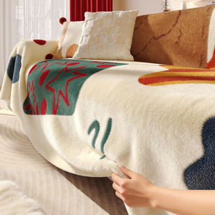 2026年新款冬季卡通沙发盖布防猫抓毛绒多巴胺沙发巾一片式全盖毯