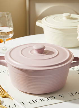 即物釉下彩带盖双耳汤碗2025新款奶油风10.5寸大容量酸菜鱼盆餐具