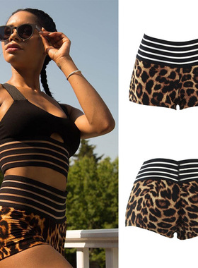 Leopard pattern rubber band waist yoga pants豹纹橡筋腰瑜伽裤