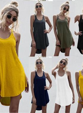 U领无袖工字背连衣裙短裙 U collar sleeveless back dress skirt