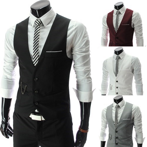 Men Slim Suit Vests Male Business Casual Vest Men Waistcoat
