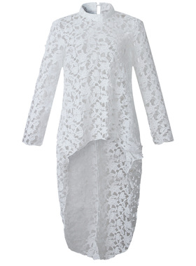 白色不规则蕾丝花边上衣镂空衬衫女women tops and blouse