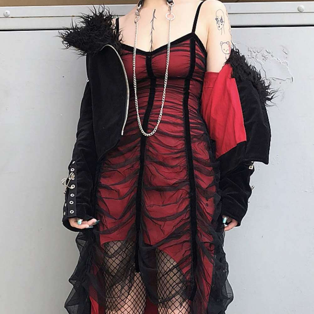 Partydress暗黑哥网纱褶