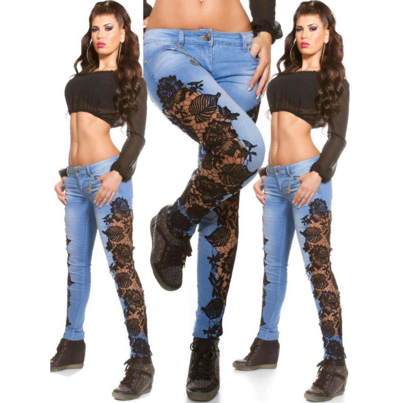 速卖通ebay夏季新款欧美绣花性感蕾丝镂空花边中腰水洗牛仔裤女潮