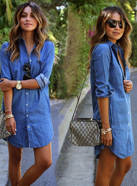 ladies denis long shirt women jeans casual t shirt牛仔衬衣女