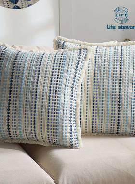奶油ins编织条纹毛须单面抱枕靠背沙发靠垫 cushion cover pillow