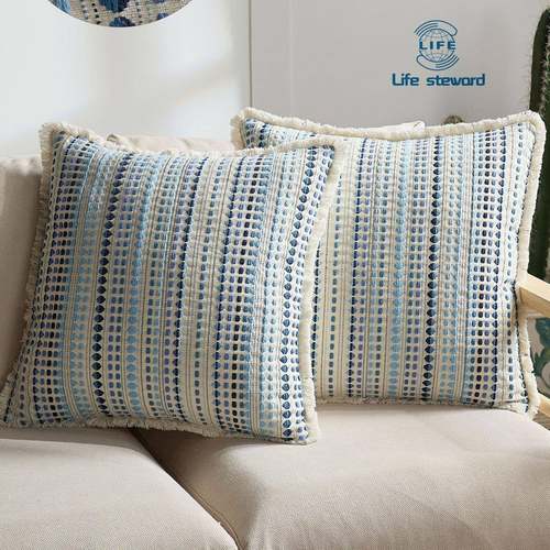奶油ins编织条纹毛须单面抱枕靠背沙发靠垫 cushion cover pillow