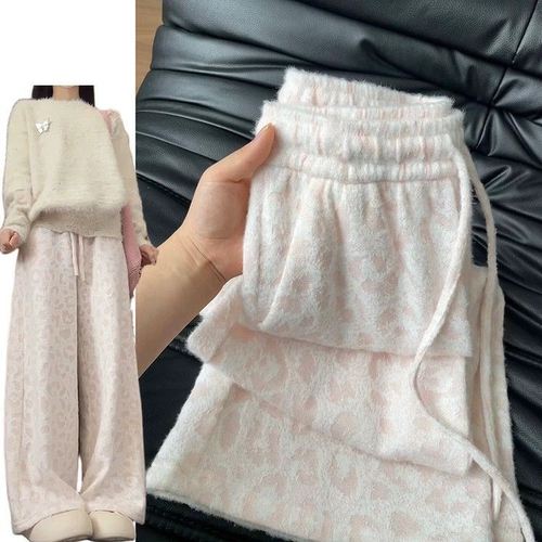 美式复古豹纹阔腿裤女2026秋季新款宽松高腰直筒慵懒松弛感休闲