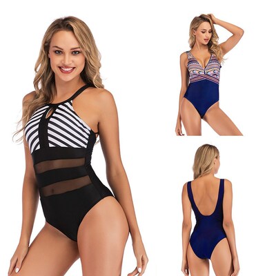 Women Swimsuit Patchwork Bandage Monokini Plus Size 4XL 5XL