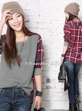 2017 summer women long sleeve plaid t shirts blouse shirt 女