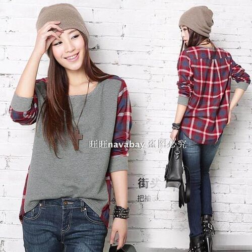 2017 summer women long sleeve plaid t shirts blouse shirt 女