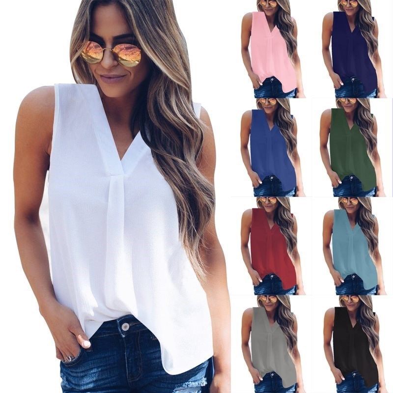 Spring and summer V-neck sleeveless chiffon shirt vest